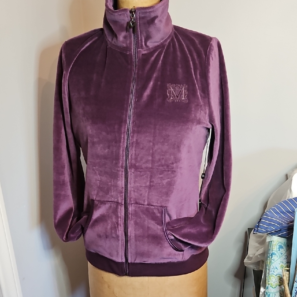 Two Piece Max Edition Beautiful Purple Velour Zip-Up Jacket and Flare leg Pants.